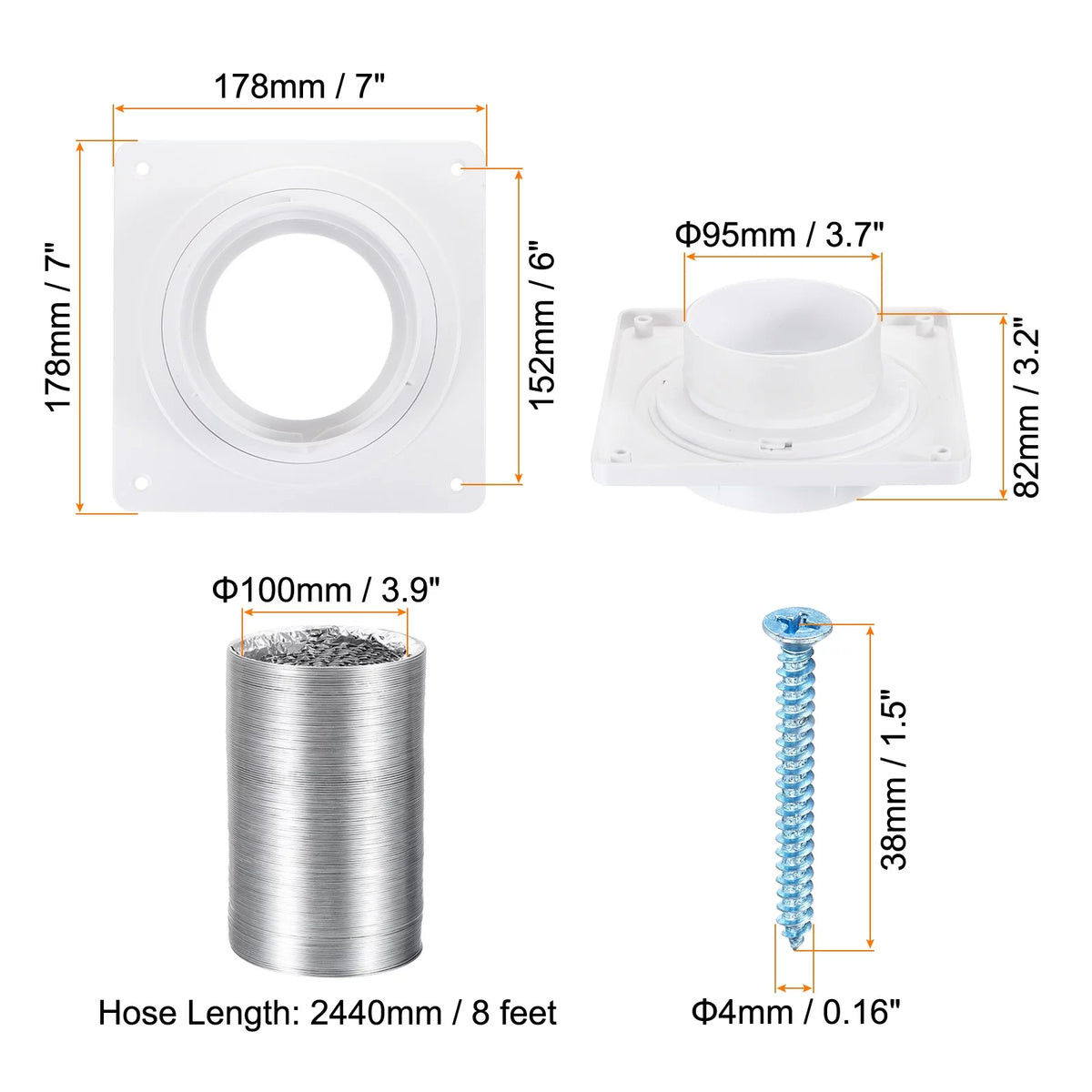4 Inch Dryer Vent Wall Plate Adapter Ventilation Duct Flange White Z509092