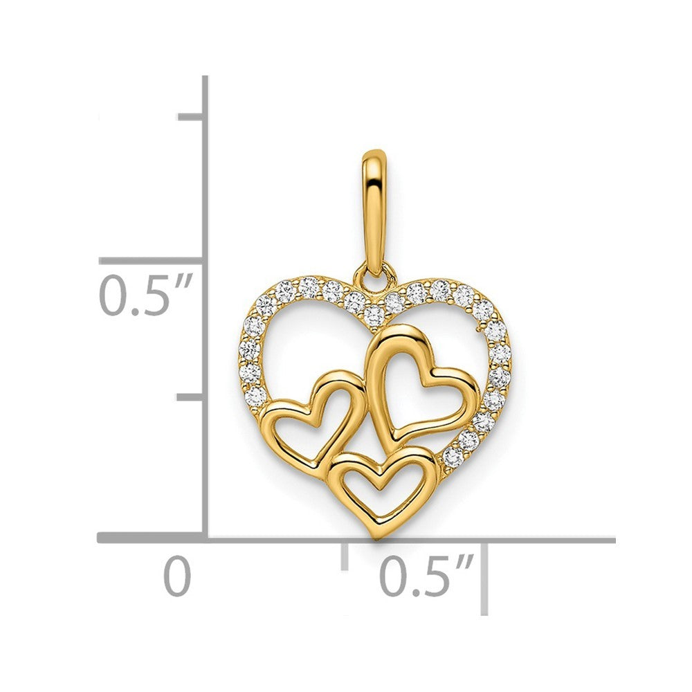 14k Gold CZ Cubic Zirconia Simulated Diamond Hearts Pendant Necklace 12mm Wide 1mm Thick T3145