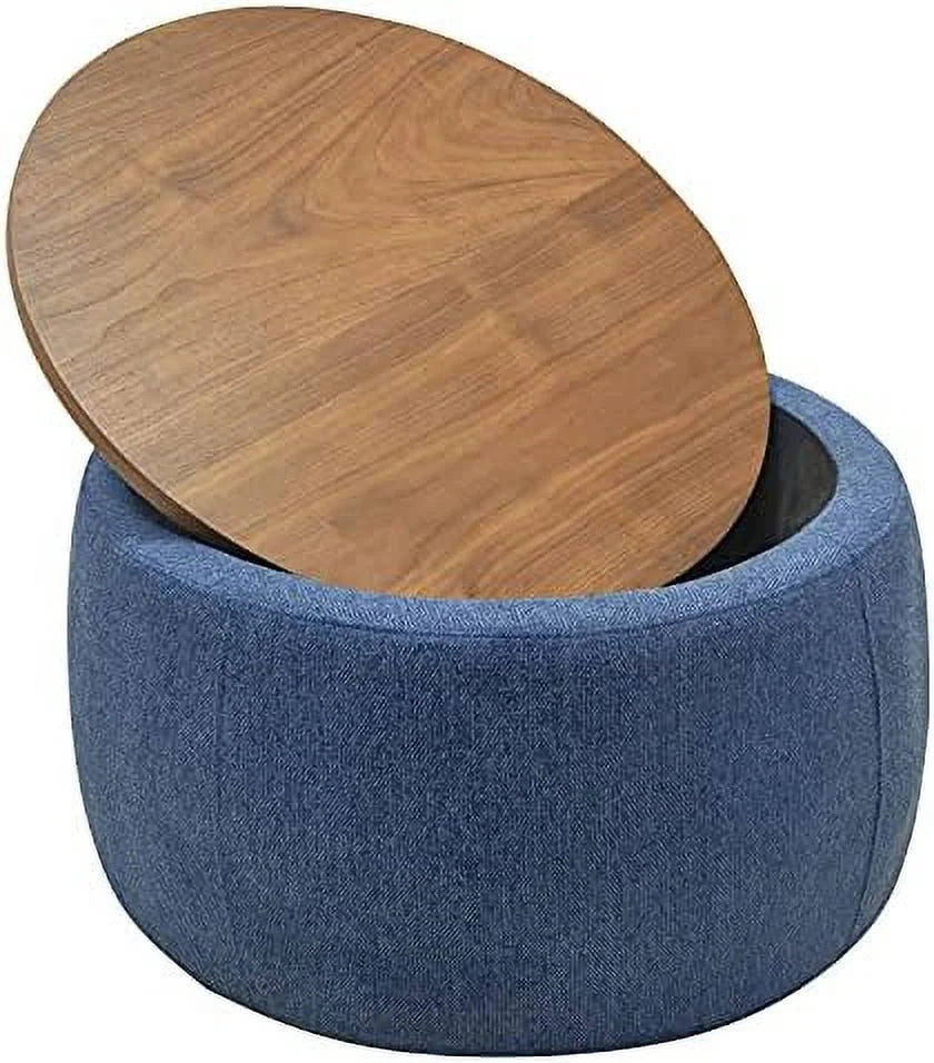 Light Gray Round Ottoman with Reversible Lid Tray J49079