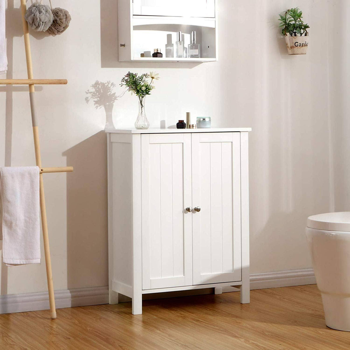 White Storage Cabinet with Double Door Adjustable Shelf V77630