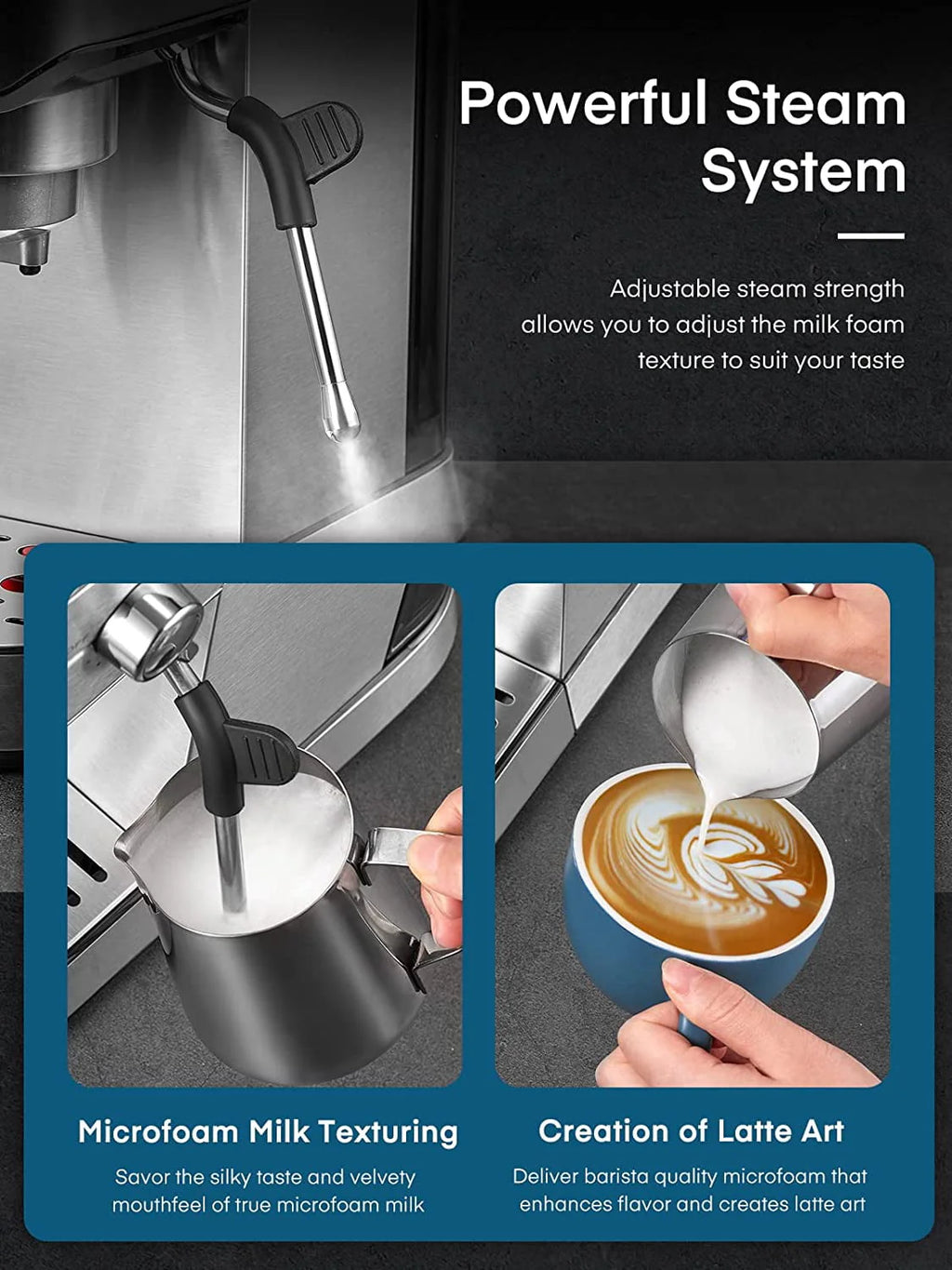 20 Bar Stainless Steel Espresso and Cappuccino Maker with Milk Frother A71047