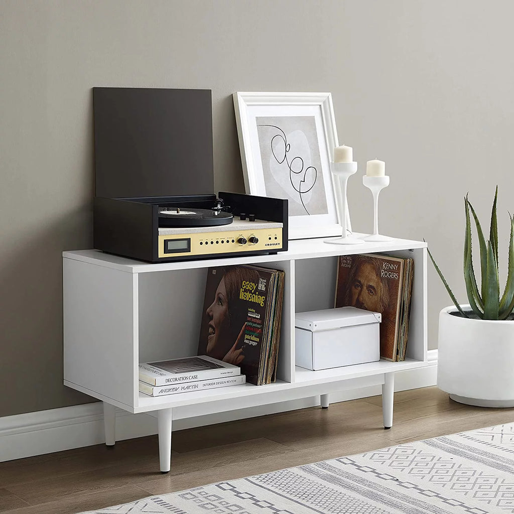 Mid-Century Record Storage Console Cabinet Walnut J2780