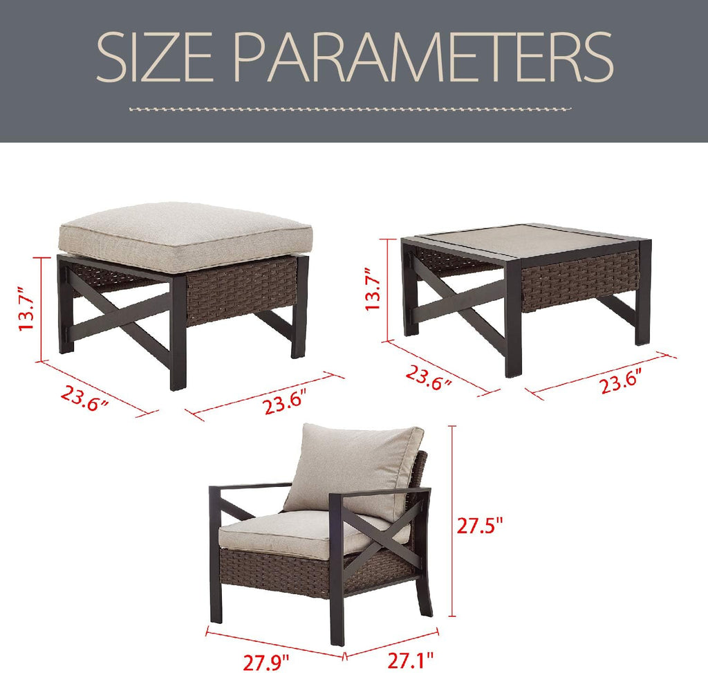 5 Piece Outdoor Wicker Conversation Sofa Set with Cushion and Coffee Table D6444