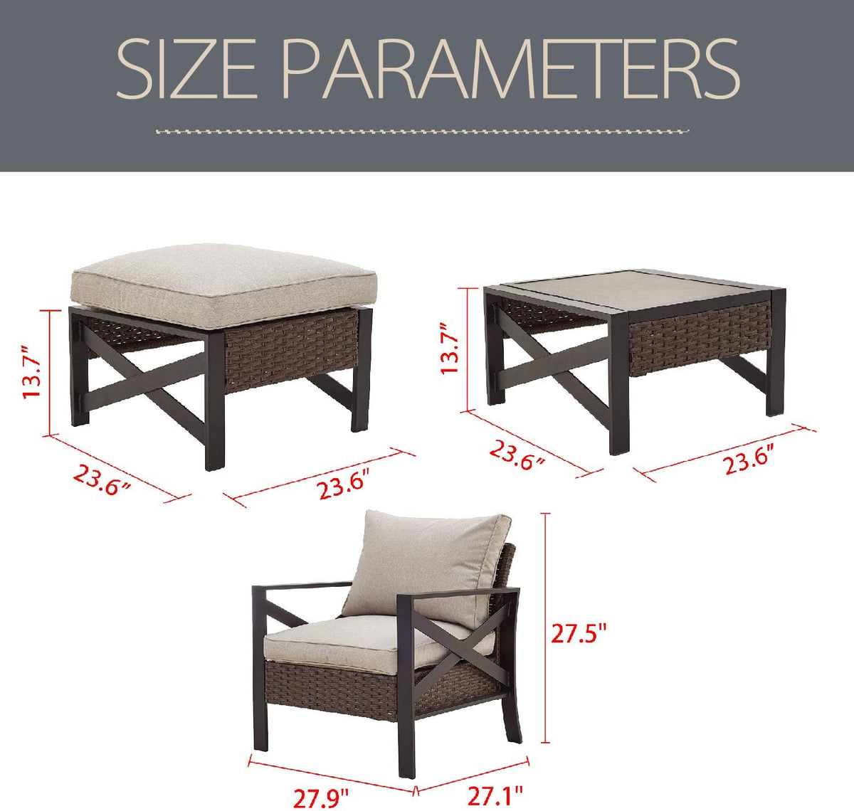5 Piece Outdoor Wicker Conversation Sofa Set with Cushion and Coffee Table D6444