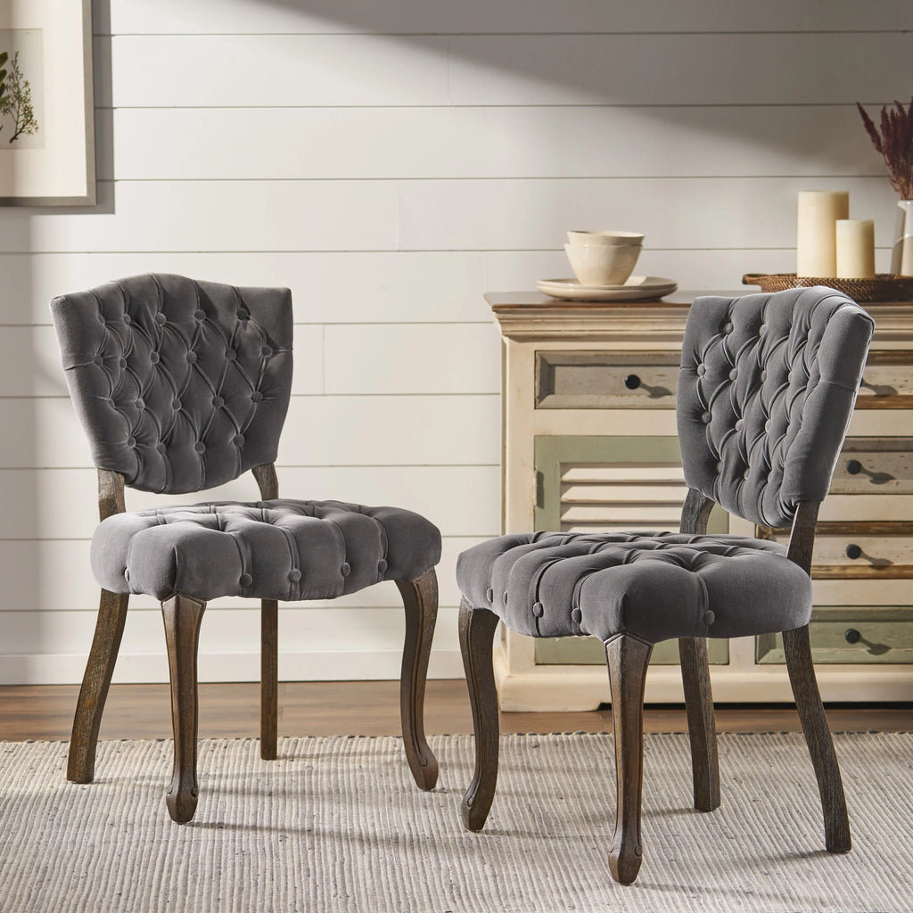 Charcoal Velvet Tufted Dining Chairs Set of 2 L4142