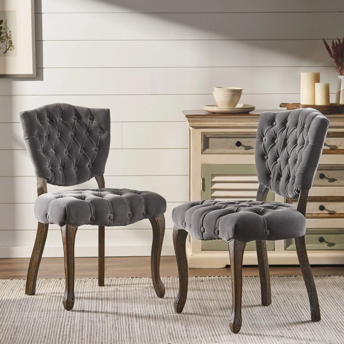Charcoal Velvet Tufted Dining Chairs Set of 2 L4142