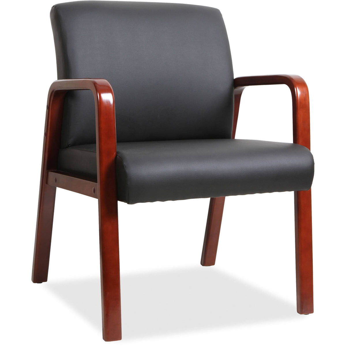 Black Leather Wood-Frame Guest Chair D861