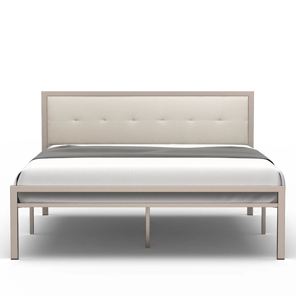 Queen Size Steel Platform Bed Frame with Fabric Headboard X38476