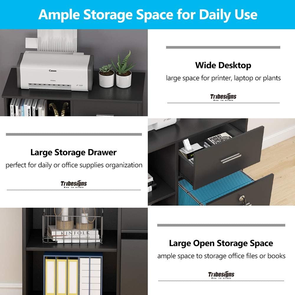 2 Drawer Mobile File Cabinet with Lock and Open Shelves V720589
