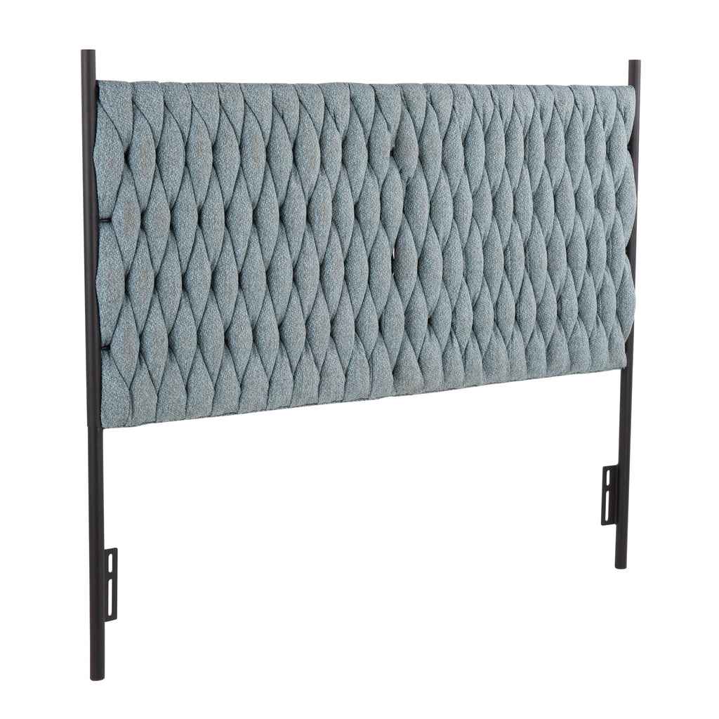 Queen Size Black Metal and Blue Fabric Headboard T87031