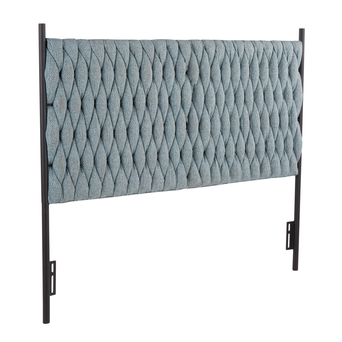 Queen Size Black Metal and Blue Fabric Headboard T87031