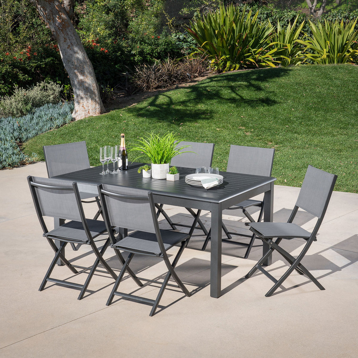 7-Piece Expandable Dining Set with 6 Folding Sling Chairs K826