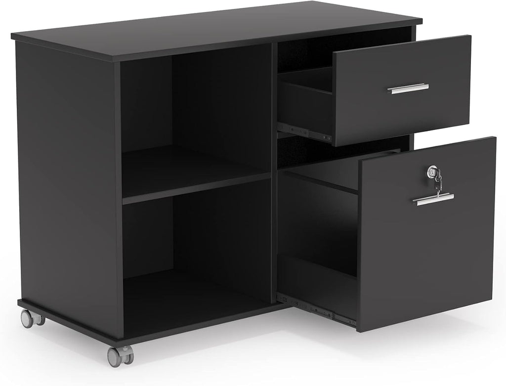 2 Drawer Mobile File Cabinet with Lock and Open Shelves V720589