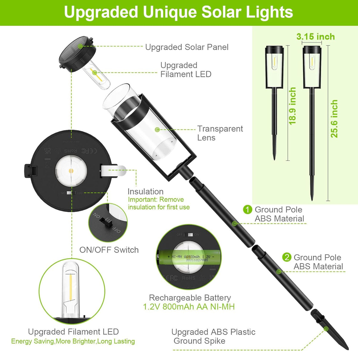 6 Pack IP65 Waterproof Solar Pathway Lights Q847
