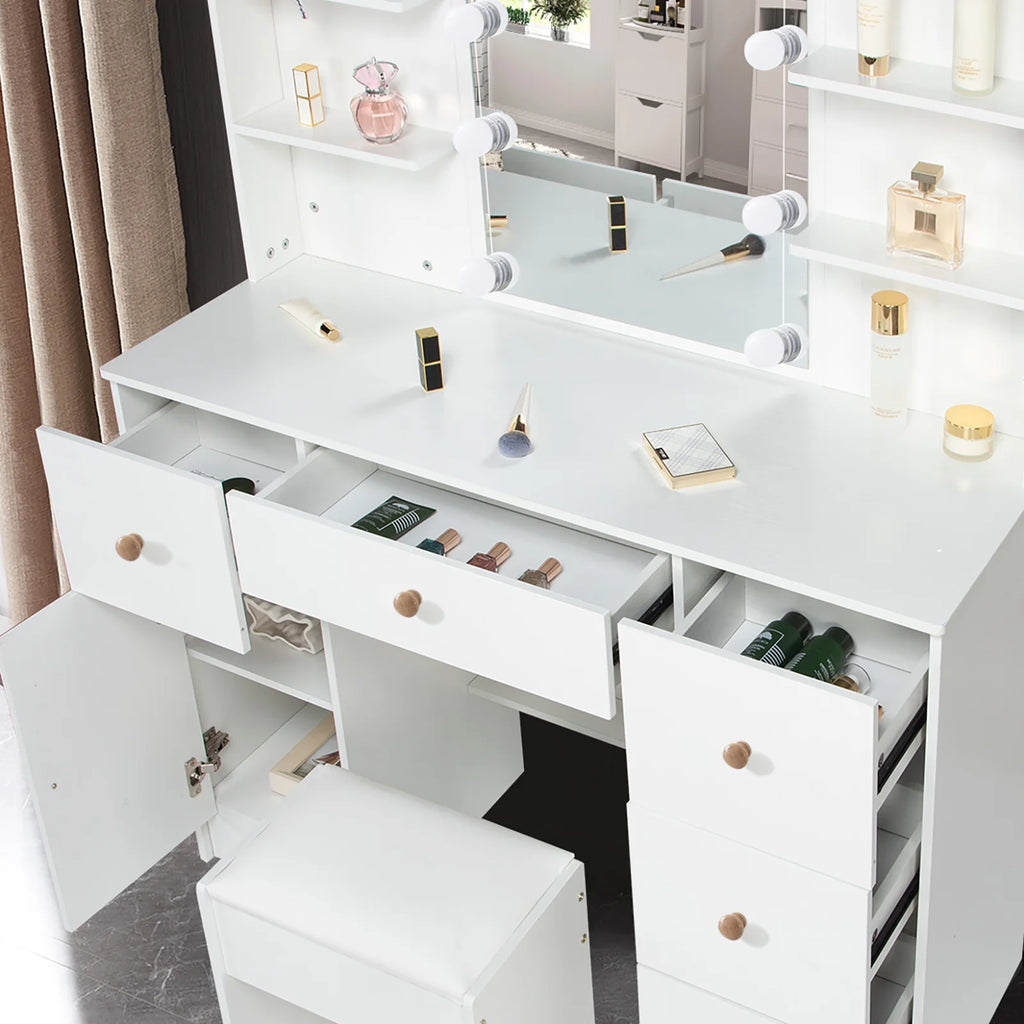 White Vanity Set with Mirror and Lights A2354