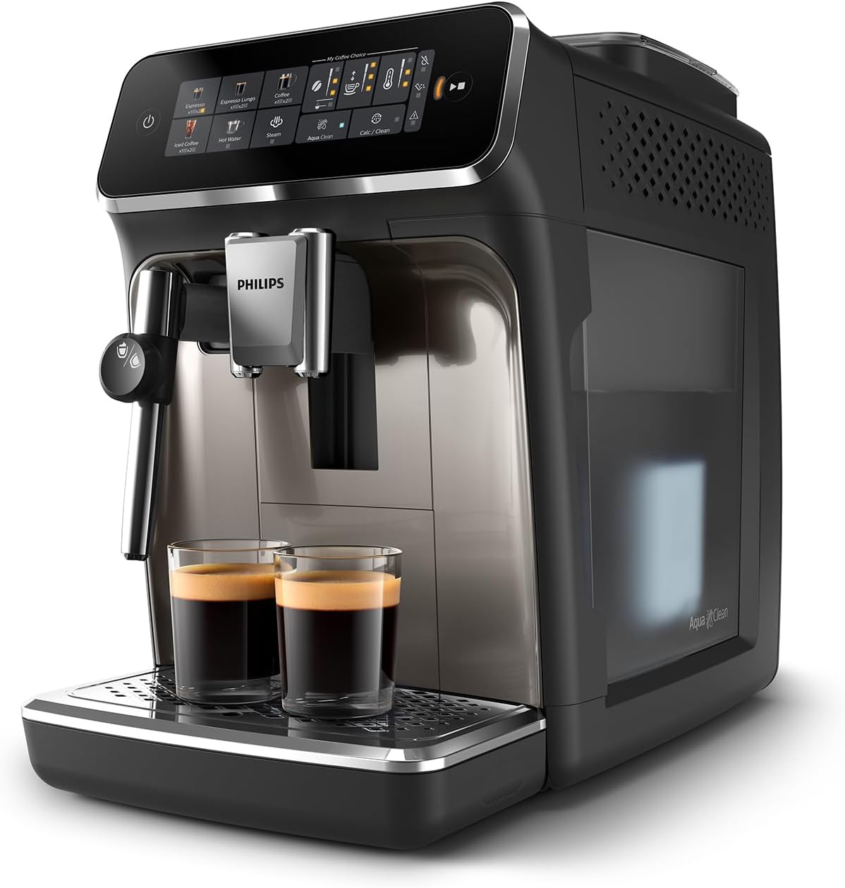Fully Automatic Espresso Machine with Touch Display, Milk Frother, Ceramic Grinder, AquaClean Filter, Black Chrome E4585