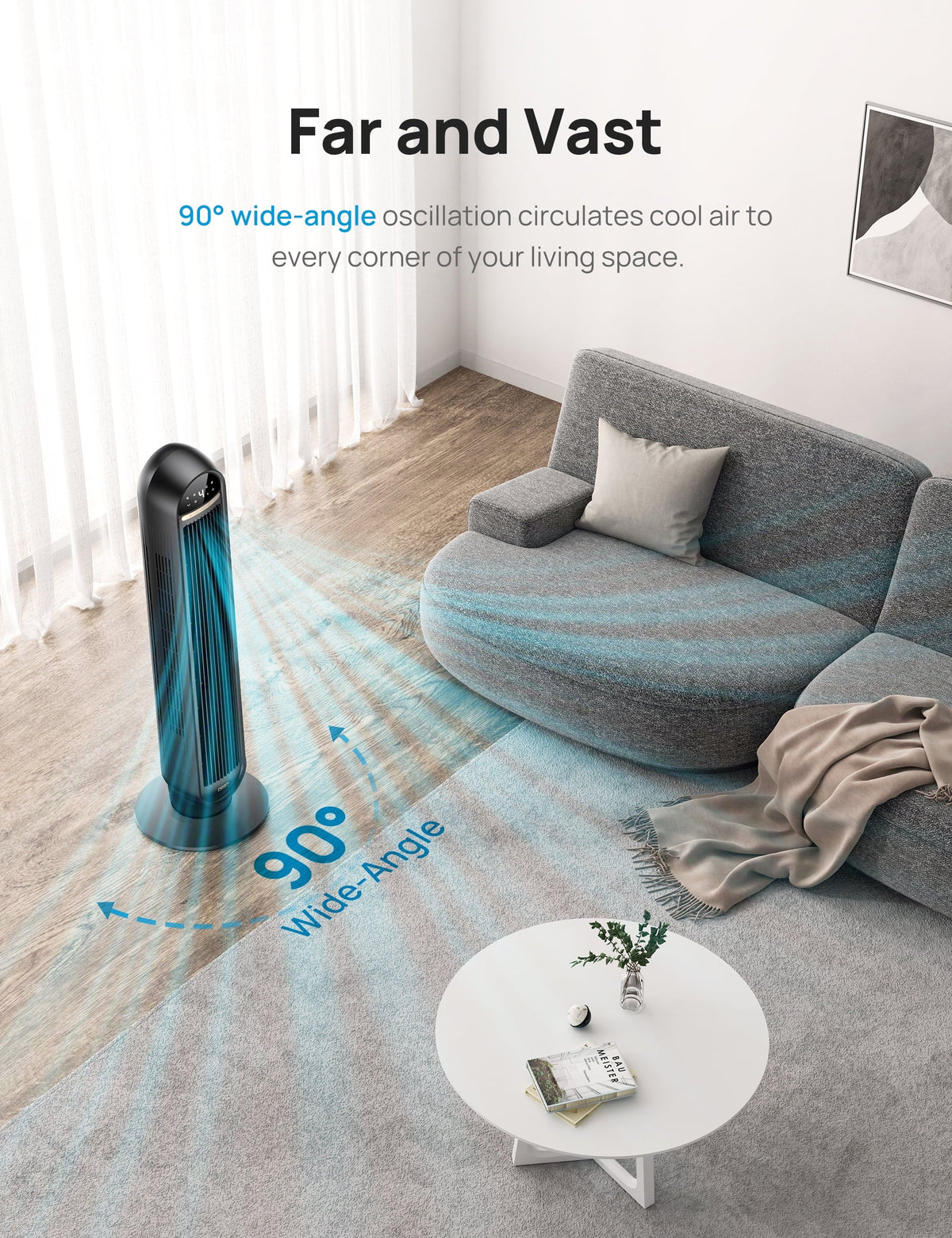 36 Standing Floor Fan with Remote, 90° Oscillating, 4 Speeds, 4 Modes S252