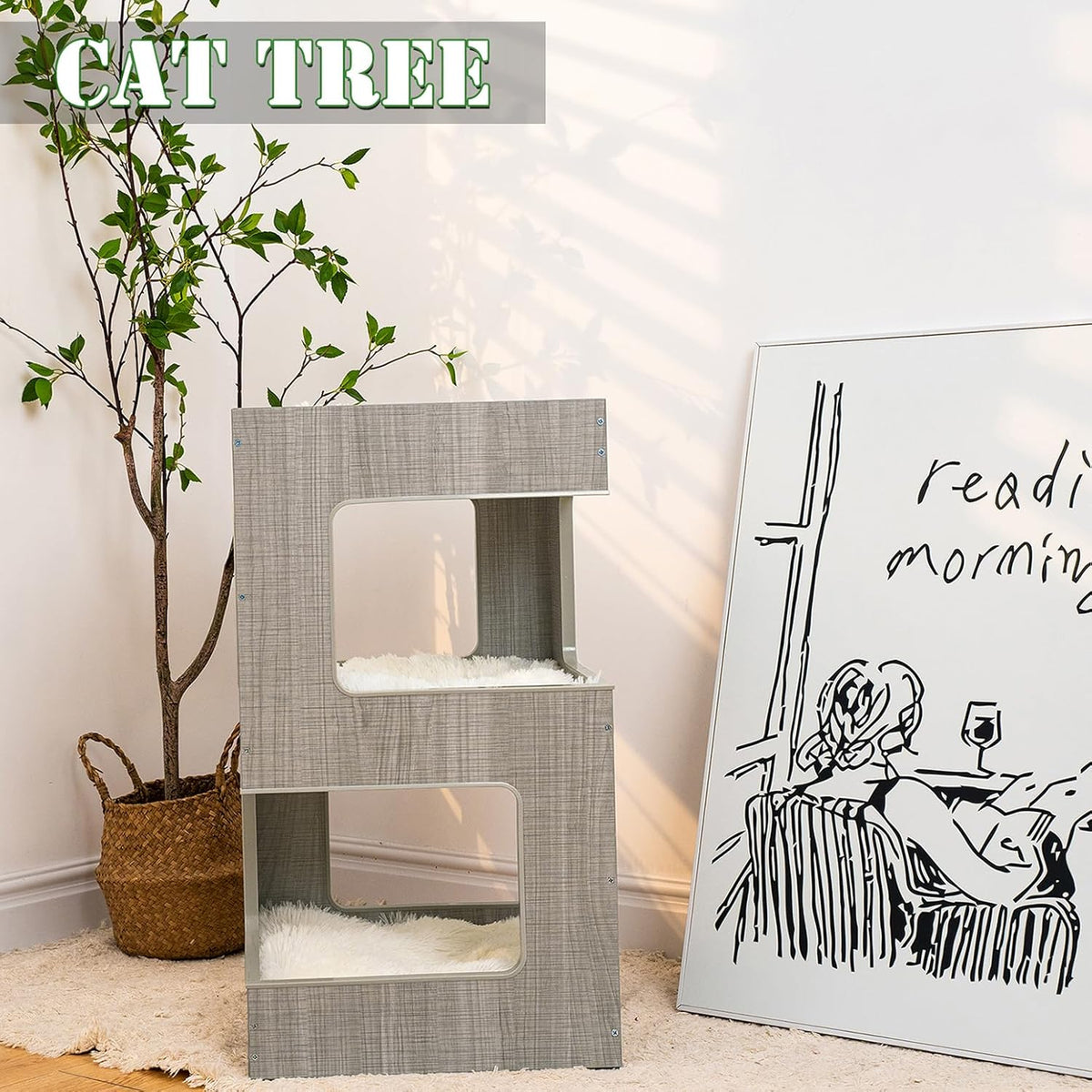 27.5 Inch Multi-Level Cat Tree with Removable Soft Blanket C100