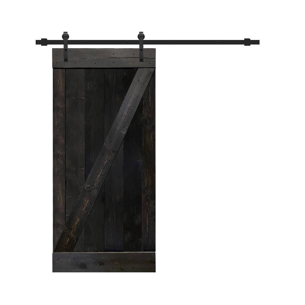 36 in. x 84 in. Charcoal Black Knotty Pine Wood Interior Sliding Barn Door I7836