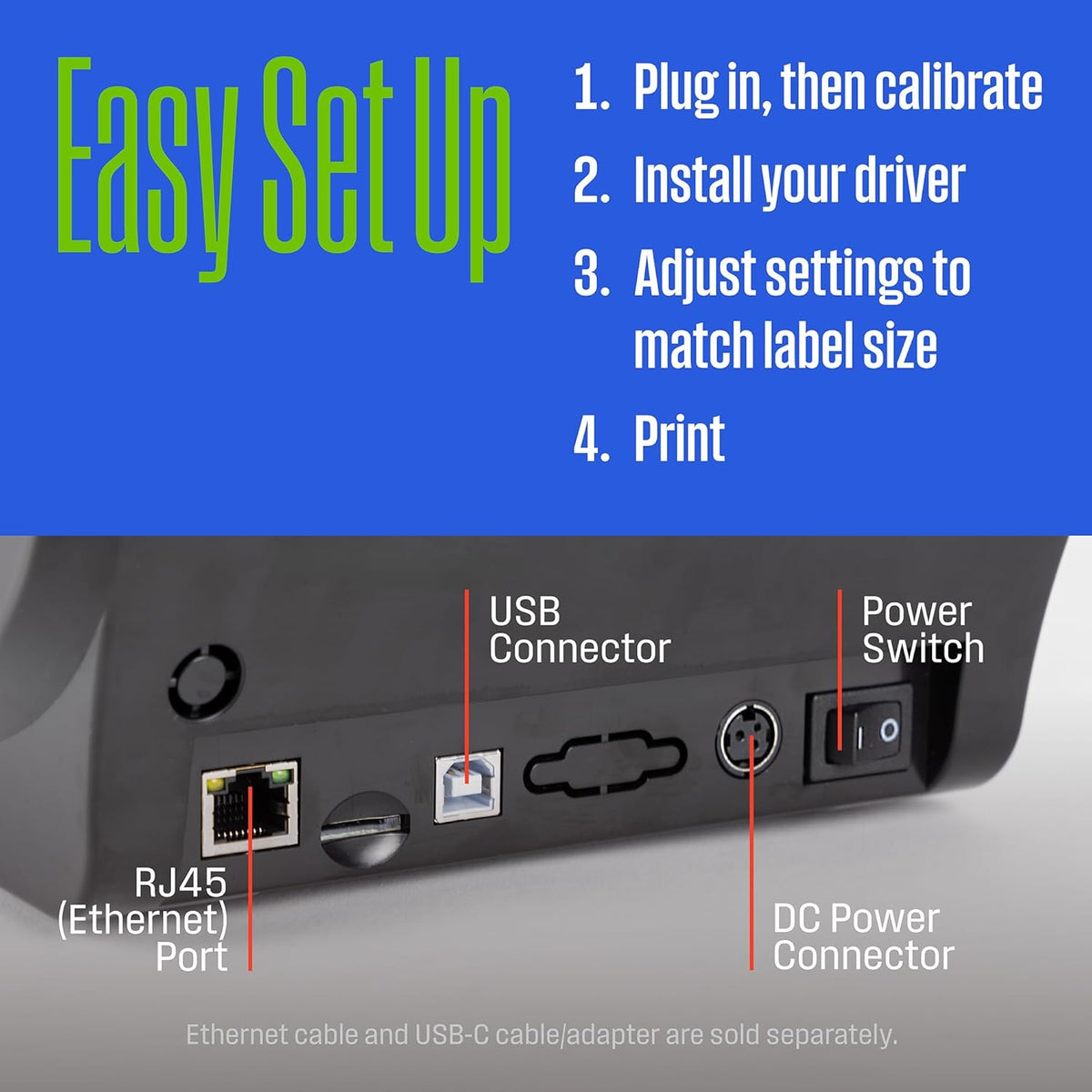 Direct Thermal Label Printer USB, Desktop Label Printer for Packages, includes Sample 4x6 Labels C3093