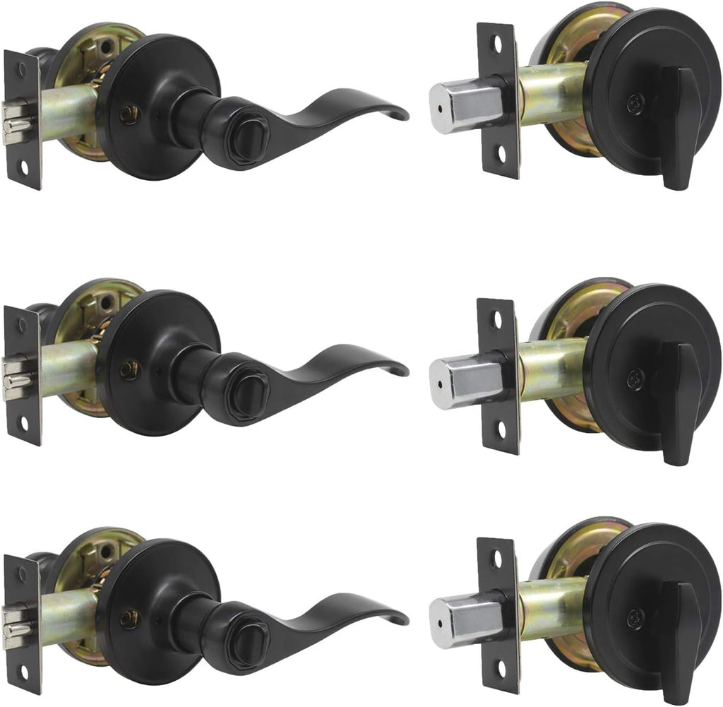 Oil Rubbed Bronze Exterior Entry Lever and Single Cylinder Deadbolt Combo Pack, Keyed Alike Lockset Handleset O441813