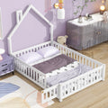 White Full Size House Platform Bed with Guardrails I79306