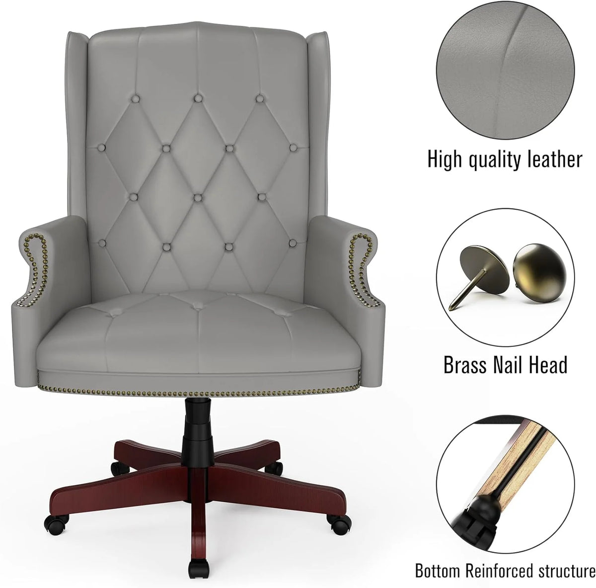 Gray High Back PU Leather Office Chair with Caster Wheels Z5928