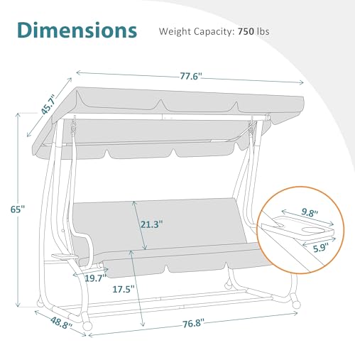 3 Seat Patio Swing Chair with Adjustable Canopy B8604