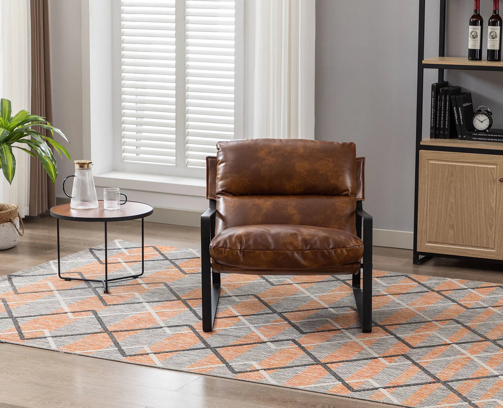 Brown Faux Leather Upholstered Accent Armchair with Metal Base E815955