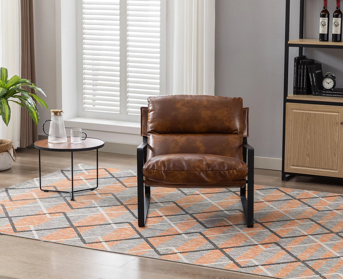 Brown Faux Leather Upholstered Accent Armchair with Metal Base E815955