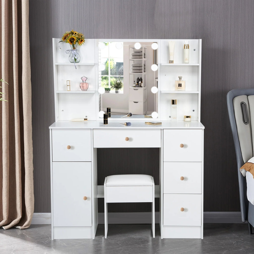 White Vanity Set with Mirror and Lights A2354