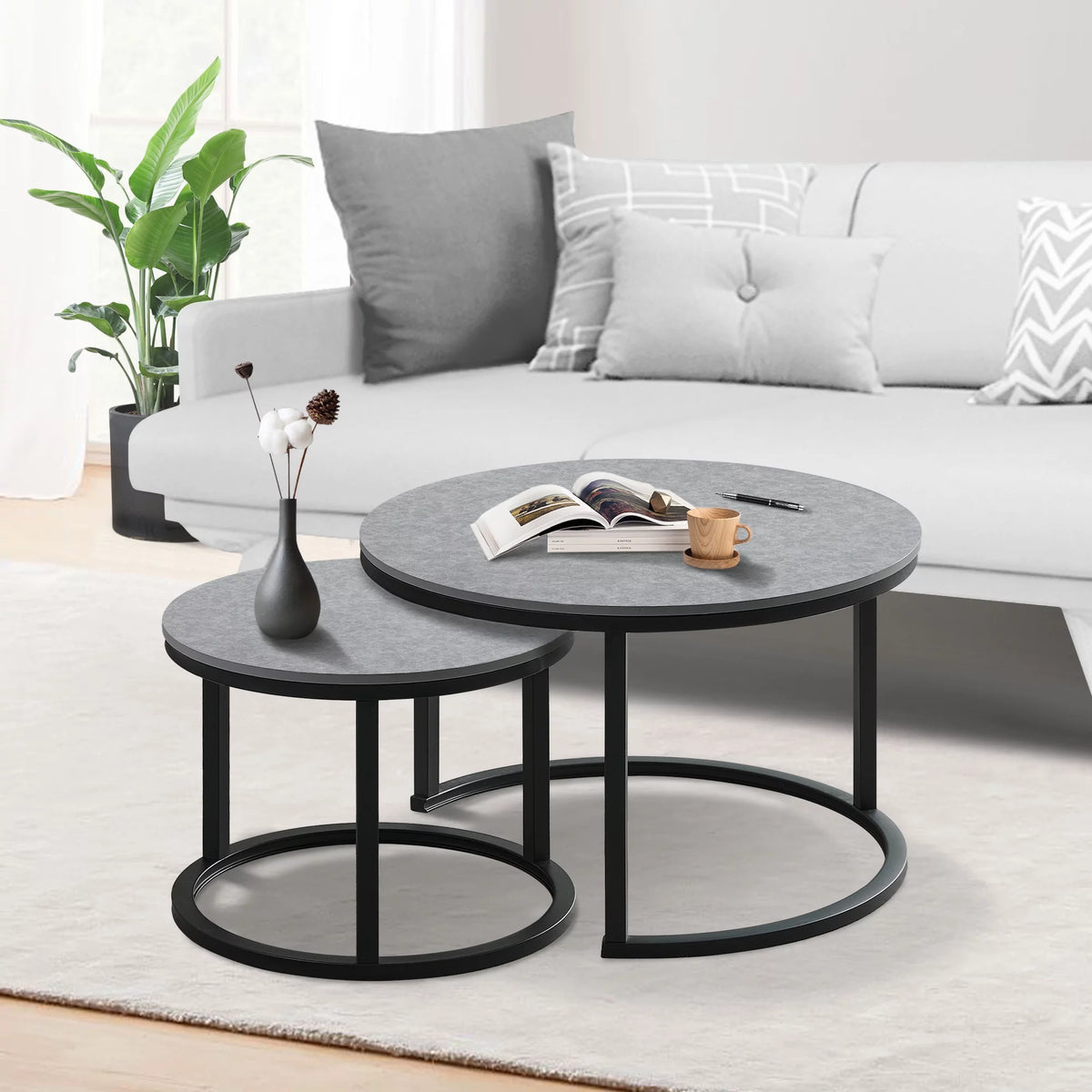 Round Nesting Coffee Table Set Metal Frame Gray F24283