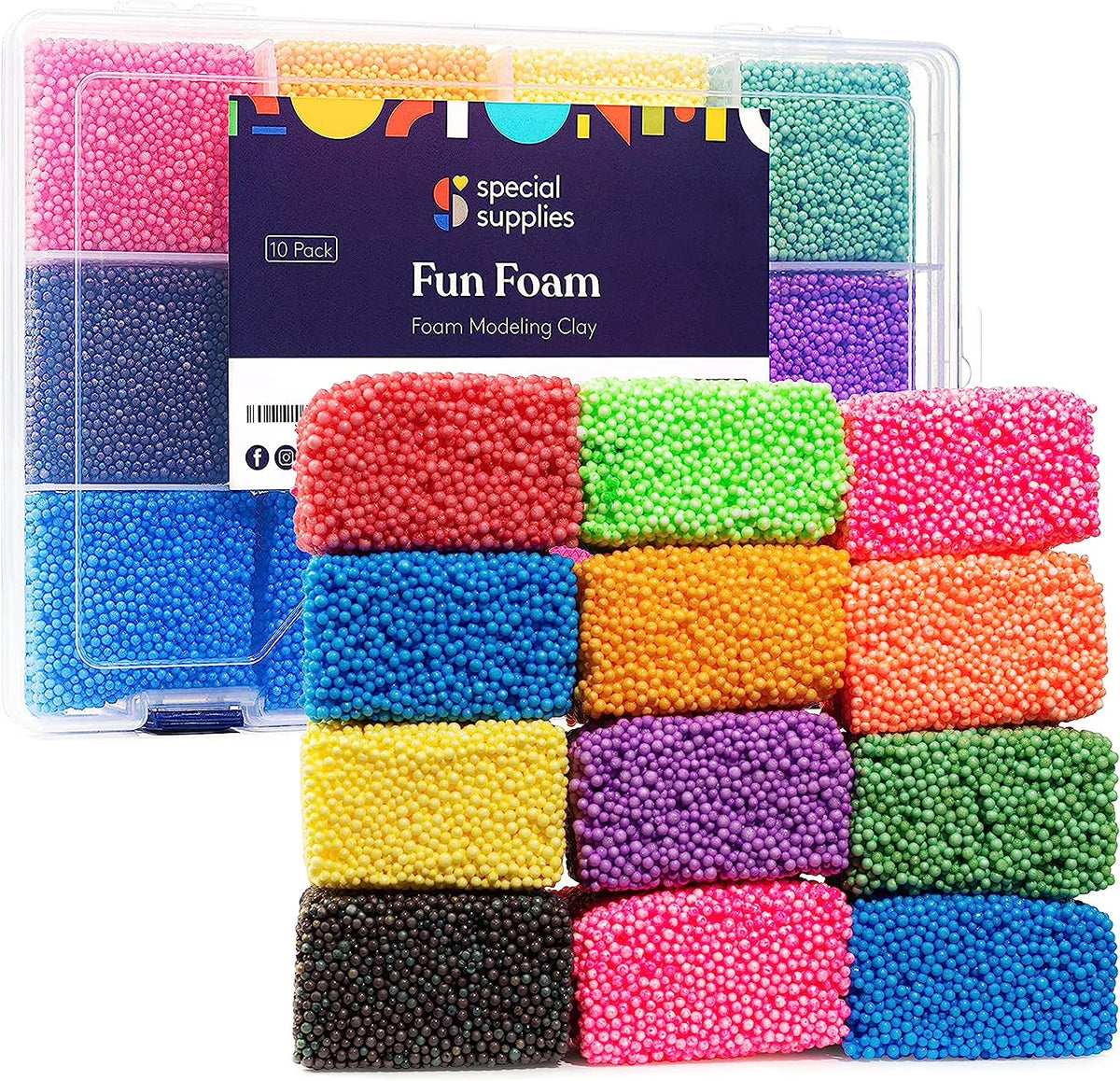Fun Foam Modeling Foam Beads Play Kit, 12 Blocks Educational Clay for Arts Crafts Kindergarten Toys K3422