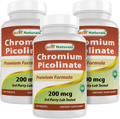 3 Pack Chromium Picolinate 200 mcg 240 Tablets C670614