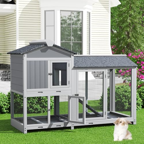 Grey 63" 2 Story Rabbit Hutch with Removable Trays B70404