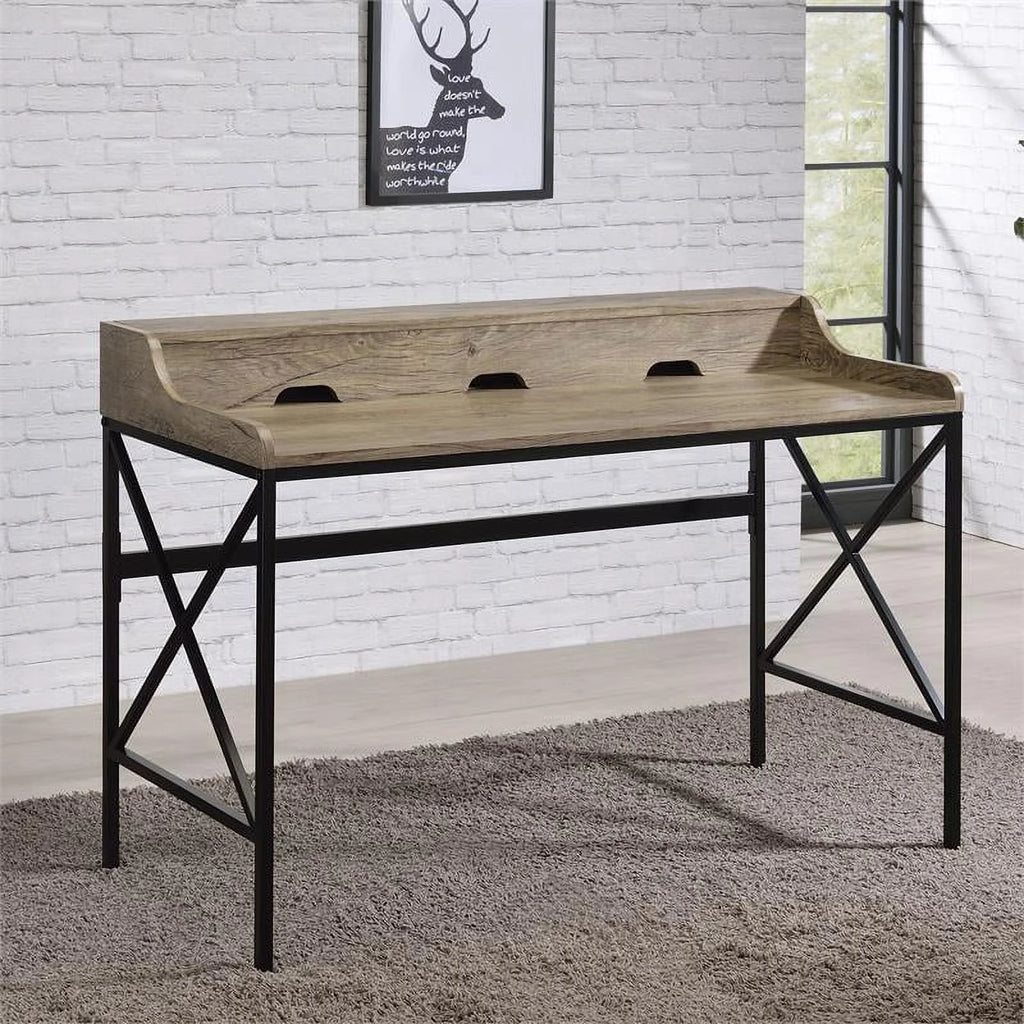 Wood and Black Metal Desk with USB Port K1463