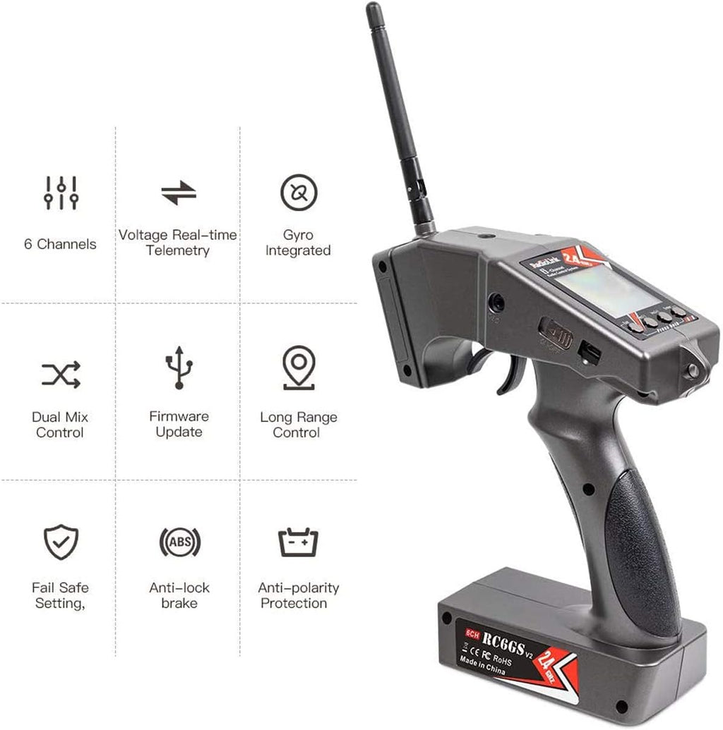 RC6GS V2 6CH RC Transmitter and Receiver R7FG 2.4g Gyro Two-Way Transmission Telemetry Receiver Radio Remote Controller L443