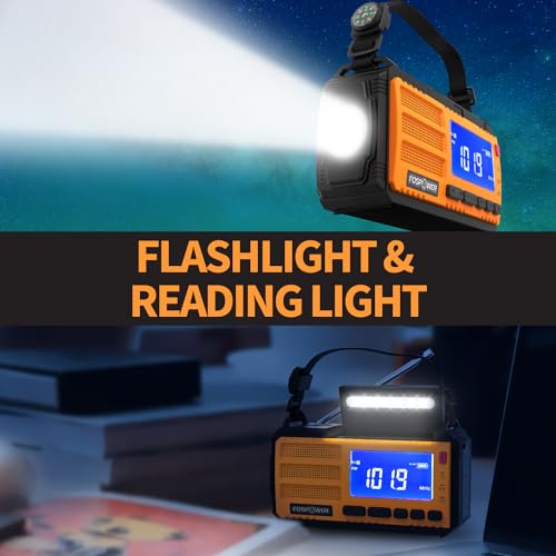 Emergency Weather Radio with Portable Power Bank, Solar Hand Crank Charging, SOS Alarm & Flashlight C3345