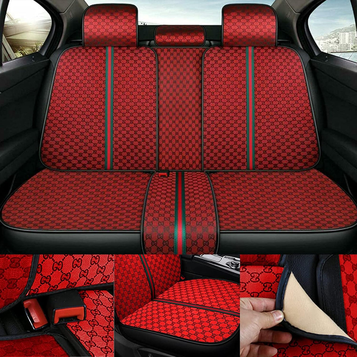 Grey Faux Leather Car Seat Covers Full Set 5 Seats Waterproof Protector N291237