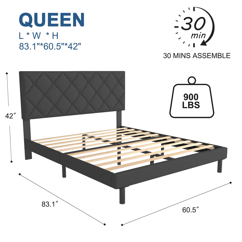 Queen Size Platform Bed with Wingback Headboard K238