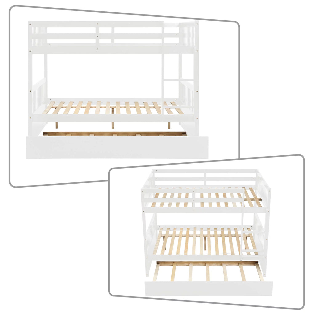 Full Size White Wooden Bunk Bed with Ladder and Trundle R547097