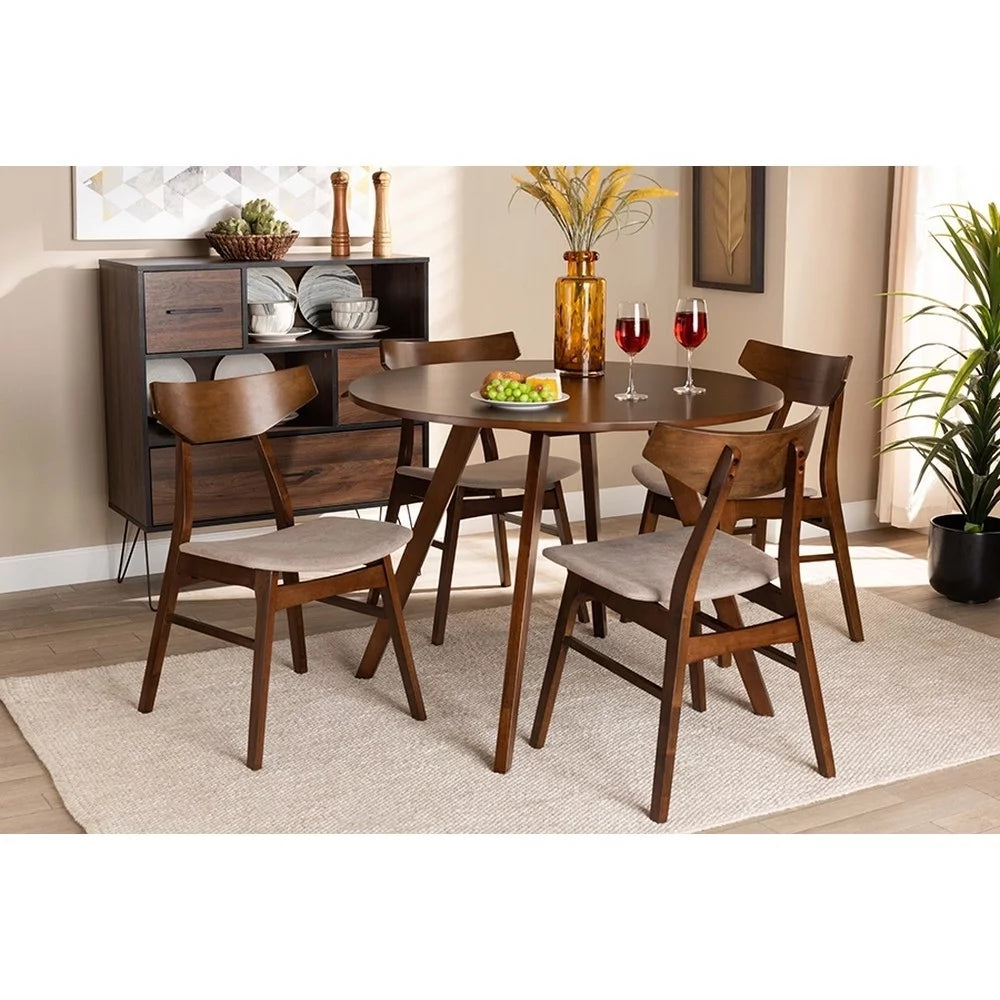Light Beige Fabric and Wood 5-Piece Dining Set P399