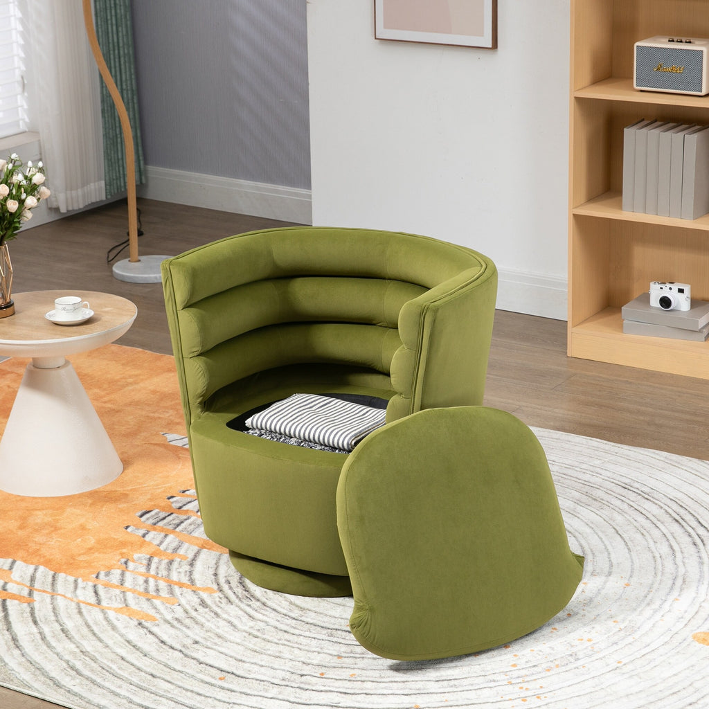 Olive Green Velvet Barrel Armchair with Storage Q63079