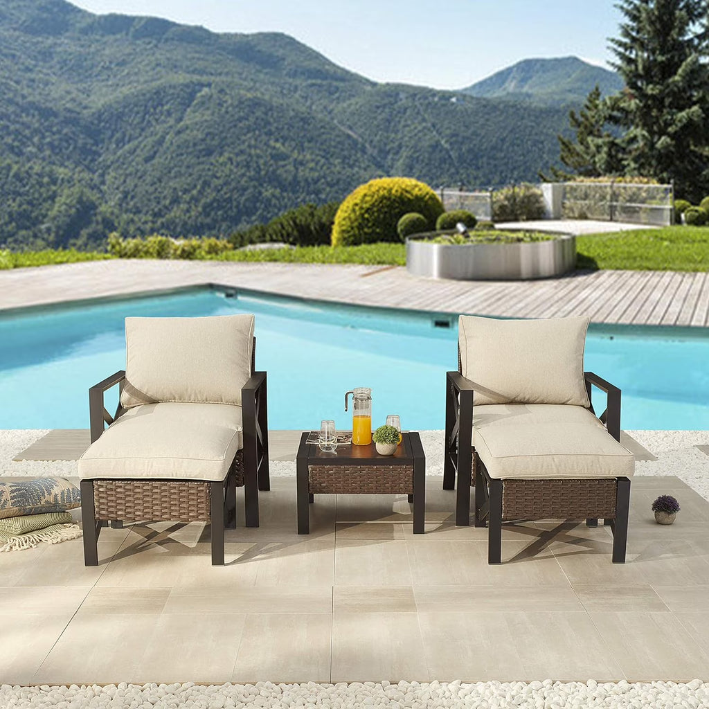 5 Piece Outdoor Wicker Conversation Sofa Set with Cushion and Coffee Table D6444