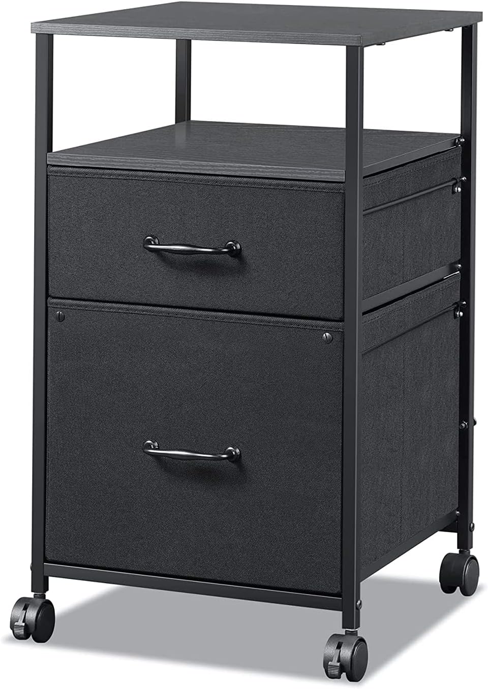 2 Drawer Mobile File Cabinet with Storage Shelf, Black N175