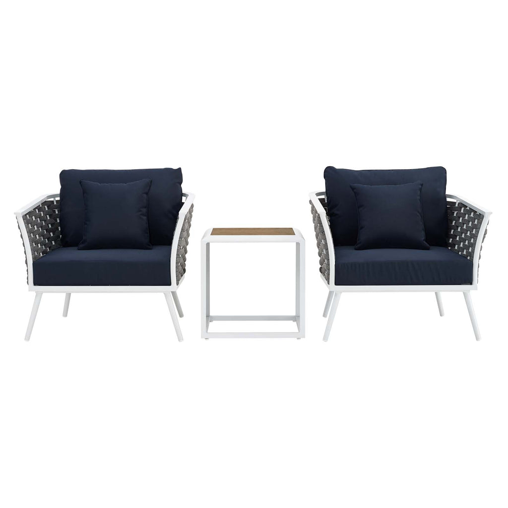 White Navy 3 Piece Outdoor Aluminum Sectional Sofa Set Y727