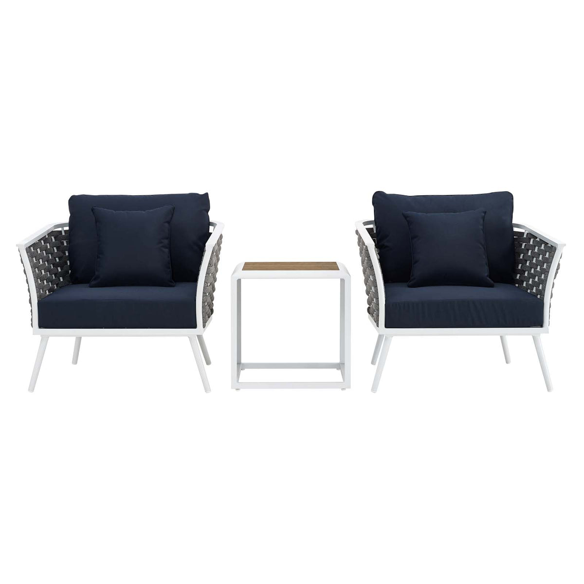 White Navy 3 Piece Outdoor Aluminum Sectional Sofa Set Y727