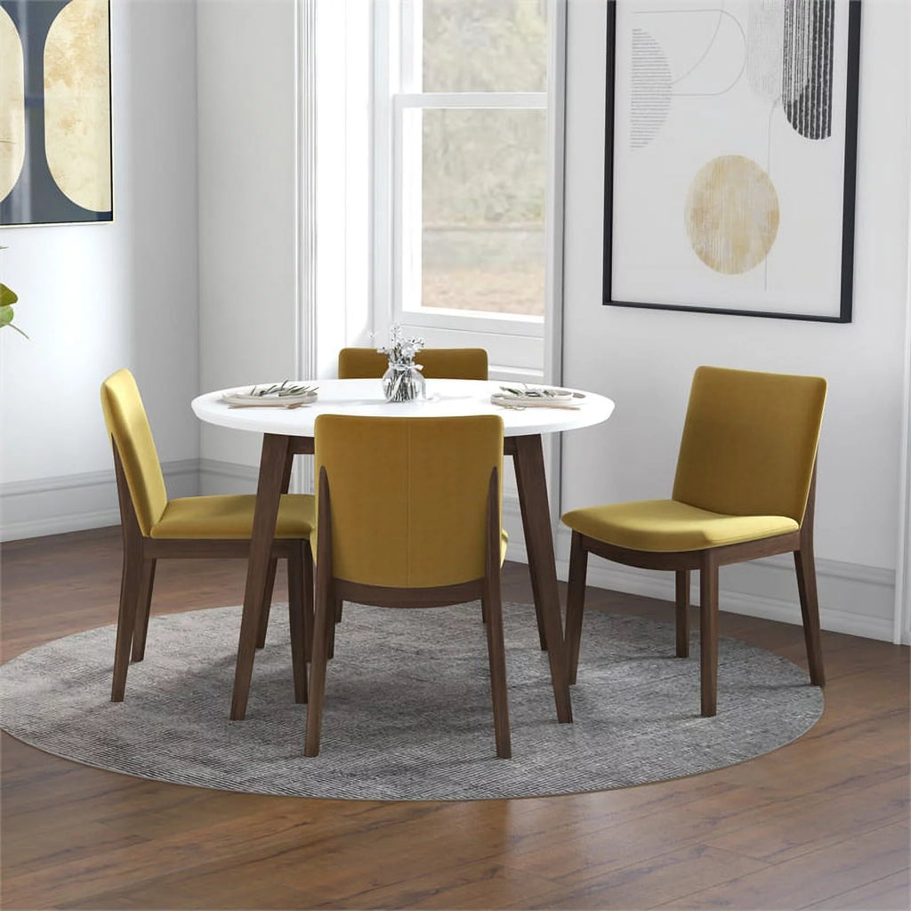 White Round Dining Table and 4 Chair Set P470