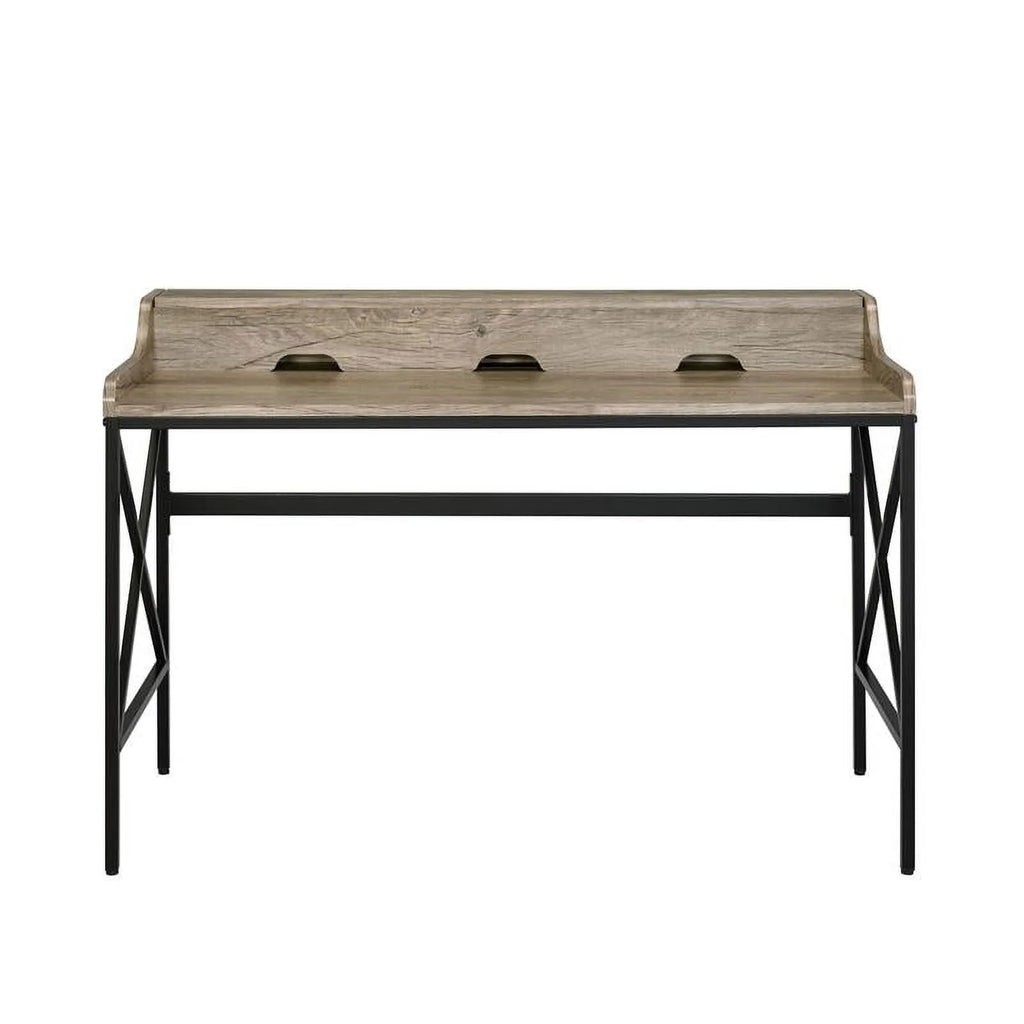 Wood and Black Metal Desk with USB Port K1463