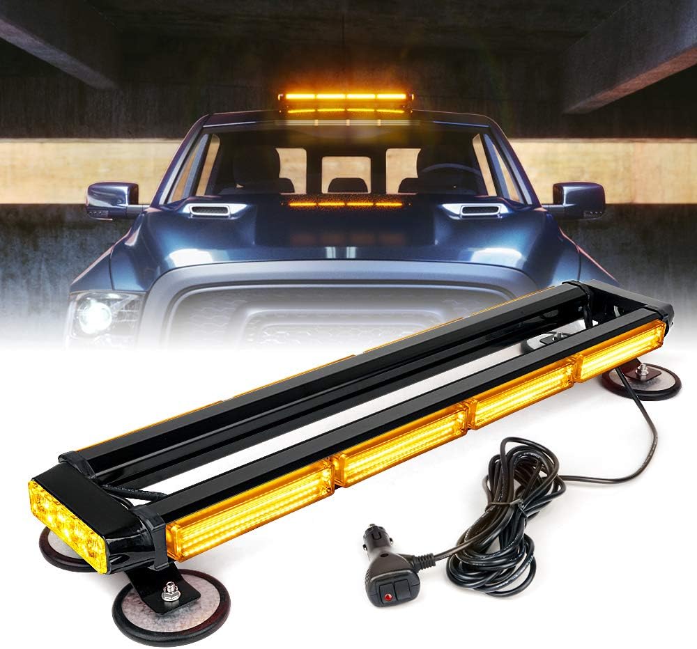 Amber COB LED Rooftop Strobe Light Bar Double Side 26 High Visibility Emergency Hazard Warning Beacon Lights w/Magnetic Base E5931